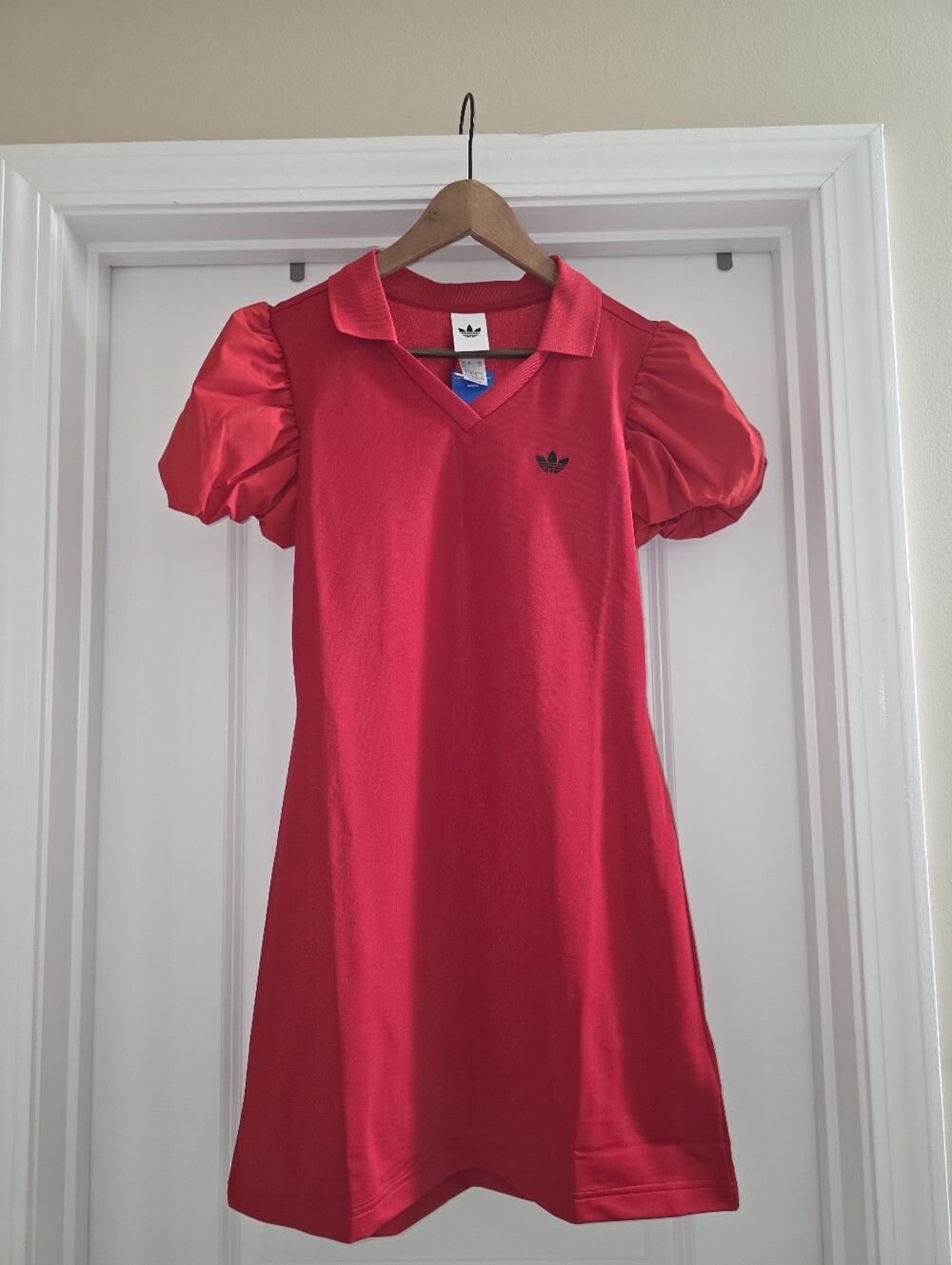 Adidas Women SMALL Red Polo Puff-Sleeve Dress